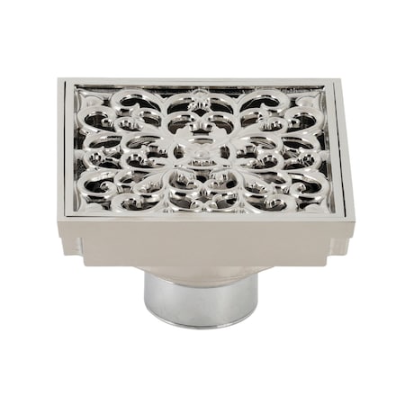 Kingston Brass BSF9771PN Watercourse Scroll 4" Square Grid Shower Drain, Polished Nkl BSF9771PN